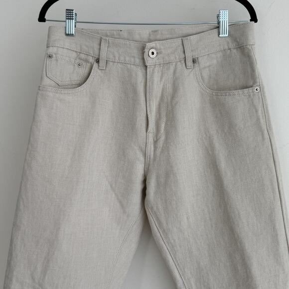 Anglo Italian Pants Mens 30x30 Beige Linen Cotton Twill Trouser Minimalist Italy - Picture 2 of 16